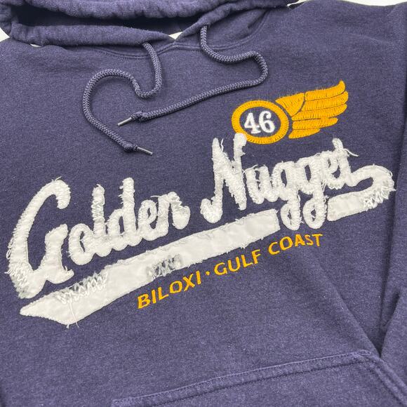 Golden Nugget Casino Mens Navy Cotton Blend Fringe Embroidered Logo Hoodie Sz M - Picture 2 of 11
